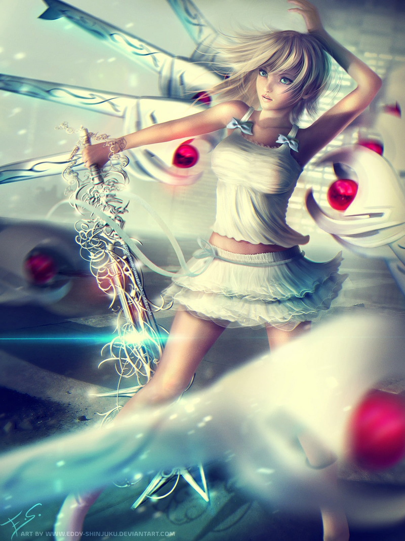 Keyblade, angel, realistic, anime, Kingdom Hearts, blonde, 720P, anime girls, sword, Namine (Kingdom Hearts)