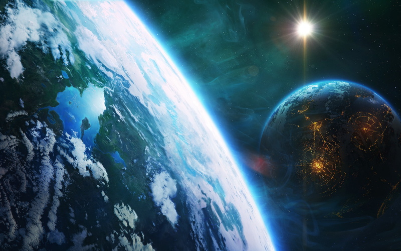 fantastic, space, planets, light, galaxy, star, 2K, two