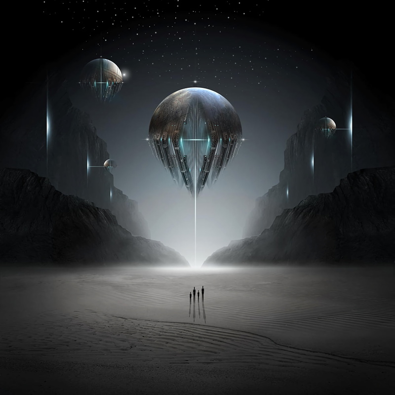 fantastic, space, planet, sci-fi, 2K, ufo, silhouettes