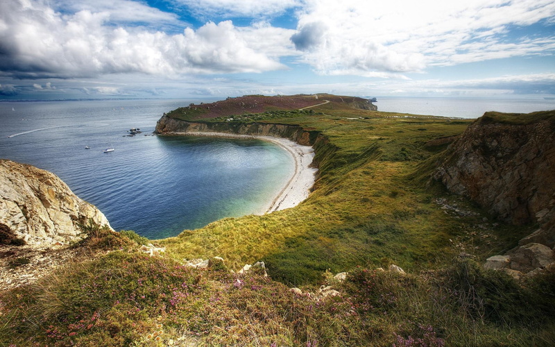 mountain, splendid, 1080P, image, 1920x1200, grass, trek, seashore, beside, coast, nature, coastline, cloud, green, field