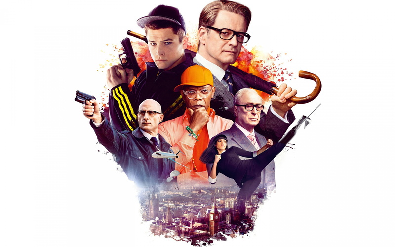 agent, image, sofia boutella, Colin Firth, umbrella, Guns, kings, 2K, goggles, white background, secret, weapons, Mark Strong, Samuel L. Jackson, service
