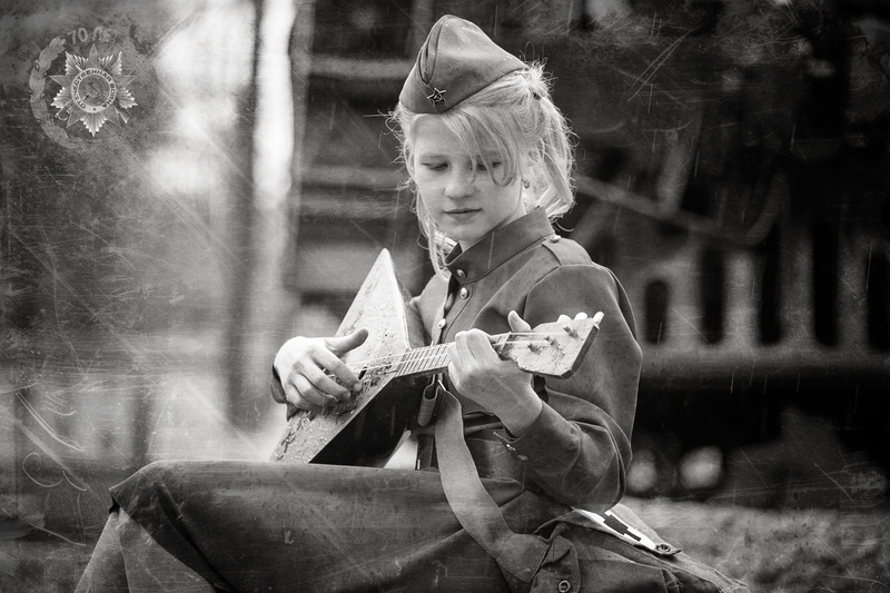 musical instrument, child, balolajka, 5K, wearing, one person, day, victory day, girl, military uniform, hat, females, cute, childhood, instrument, victory