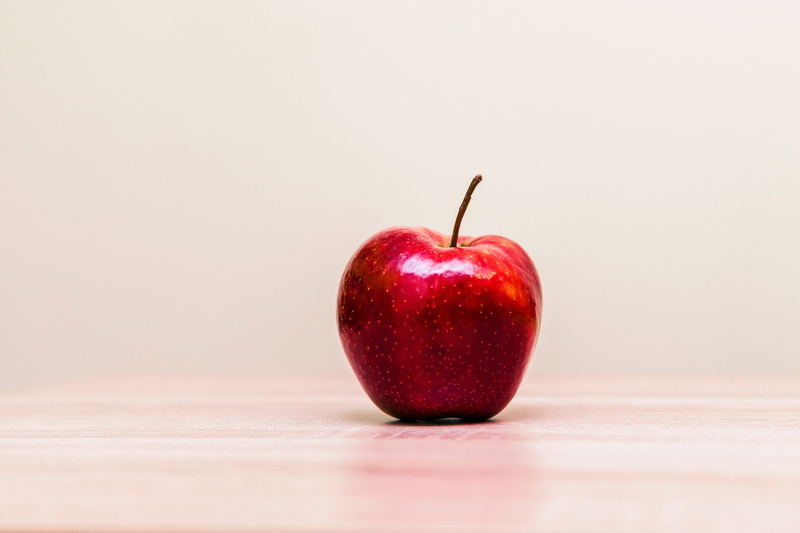 4K, temptation, ripe, indoors, close-up, cherry, apple, fruit, still life, red, single object, plant stem, apple - fruit, red apple, snack, minimal, wellbeing