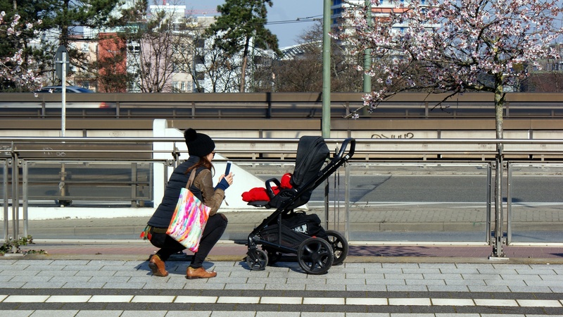 city, scooter, mutterglück, full length, trust, enthusiasm, built structure, plant, outdoors, casual clothing, 4K, spring, luck, day, lifestyles, transportation