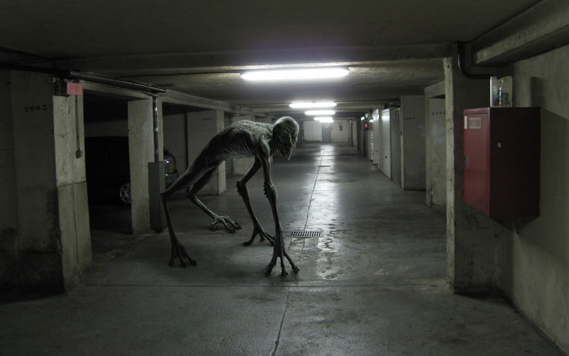 one person, architectural column, aliens, abandoned, still, real people, night, lighting equipment, ceiling, corridor, illuminated, flooring, full length
