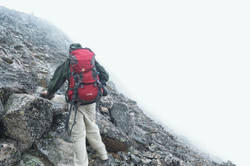 backpack, full length, winter, climbing, day, rock - object, outdoors, standing, 5K, warm clothing, mountains, traveller, sport, solid, real people, rock
