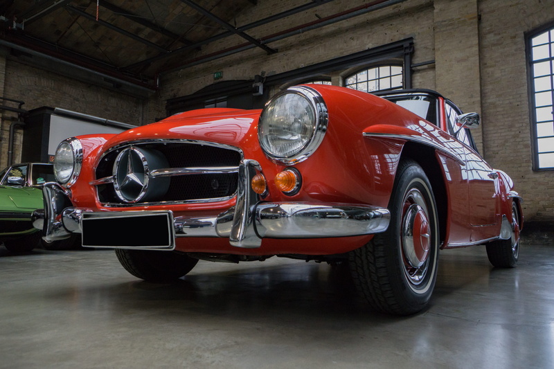 car, garage, luxury, building, retro styled, 190 sl, 190sl, stationary, metal, beautiful, mercedes, mercedes benz 190 sl, historically, tire, inside, 5K