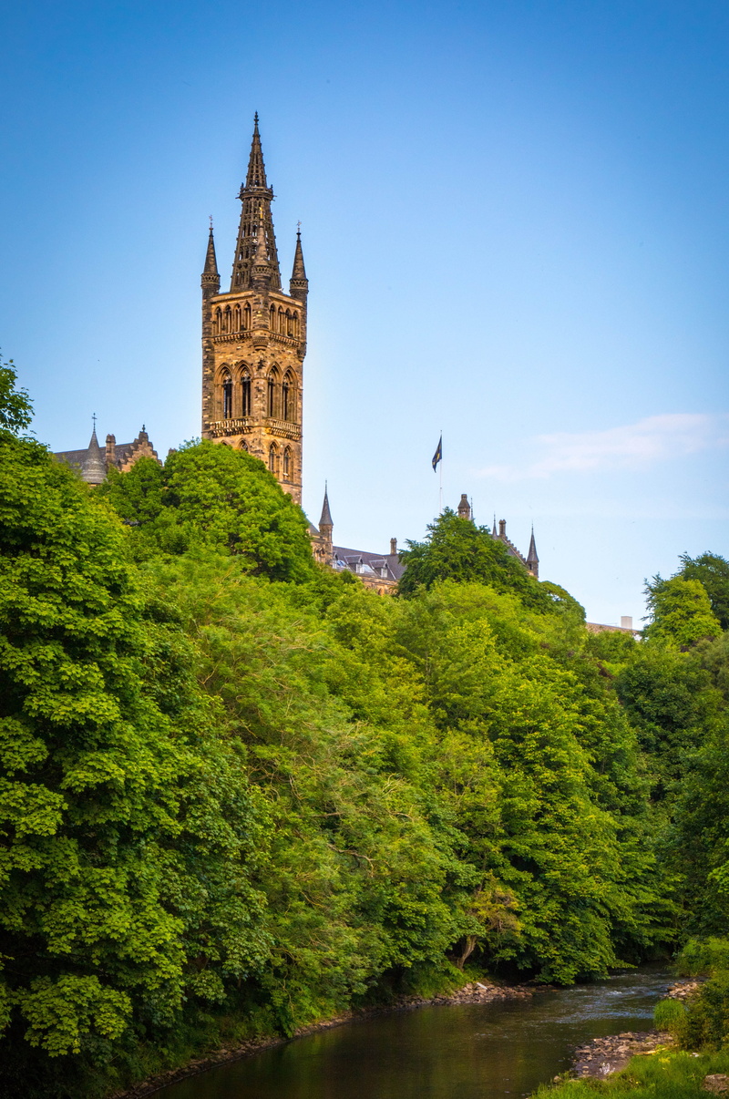 travel destinations, tower, green, building exterior, 5K, outdoors, tree, plant, the past, scotland, growth, blue sky, beauty in nature, day, river, building