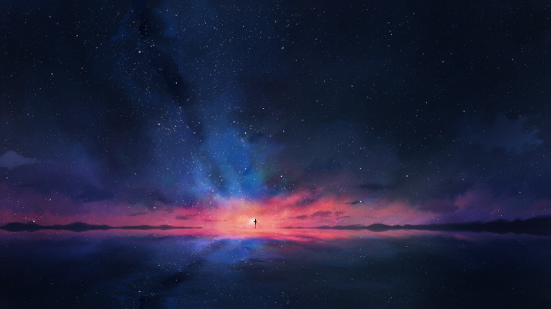 4K, silhouette, 3D Abstract, space, stars, artwork, digital art