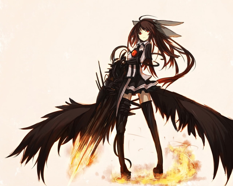 winged, palm tree, female, elegance, beauty, beautiful, plant part, girl, fire, wings, 720P, weapons, beautiful woman, anime, females, day, palm leaf