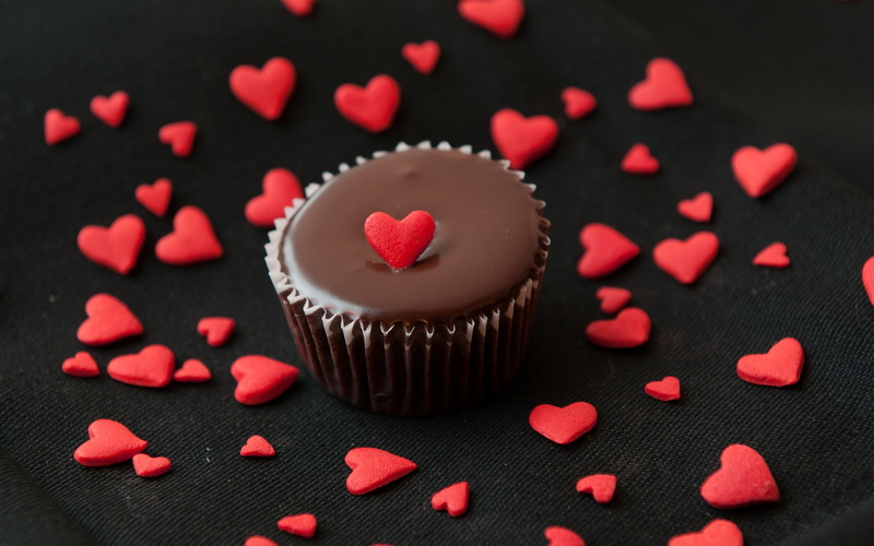Muffins, 2K, Love, Hearts, Chocolate, Food, Cake