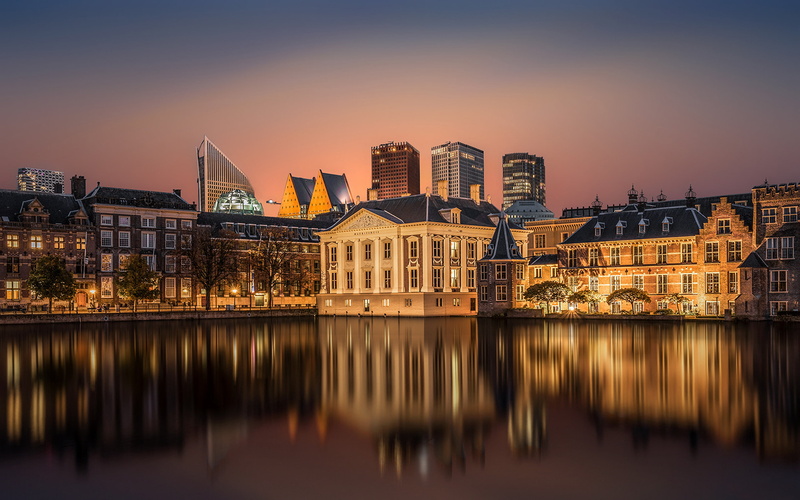 city, water, no people, built structure, night, sky, reflection, modern, buildings, pc, netherlands, building exterior, illuminated, cityscape, waterfront