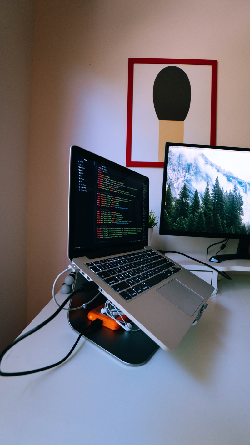 pro, stand, wall - building feature, setup, data, desktop pc, macbook, wooden, computer, wireless technology, absence, desk, connection, code, white, mountain