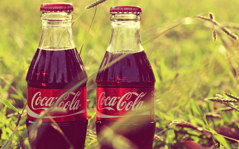 drink, cola, brand, 1080P, small, bottles, grass, coca, bottle