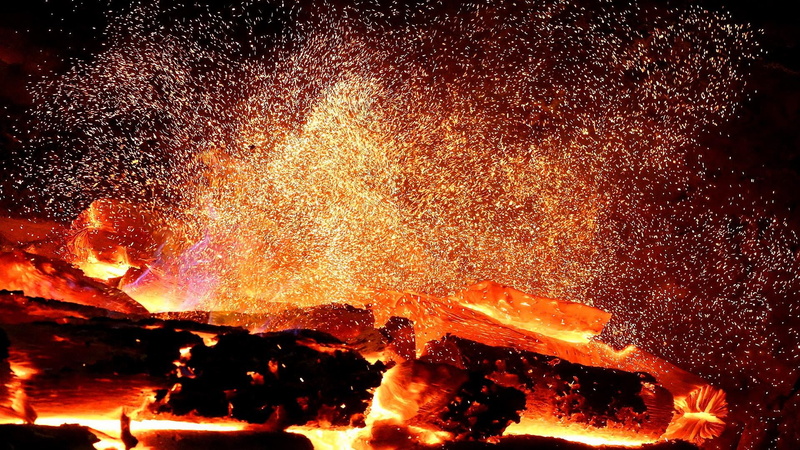 land, vulcanic eruption, eruption, vulcano, vulcanic, 1080P, illuminated, accidents and disasters, heat - temperature, burning, flame, night, outdoors