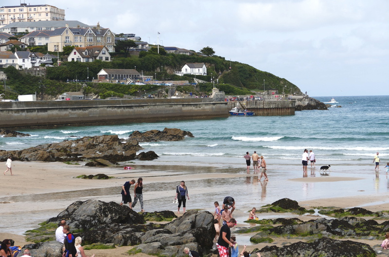 travel, cornwall, architecture, white, land, vacation, newquay, group of people, south, shore, surfing, men, outdoor, waves, holiday, uk, sea, destination