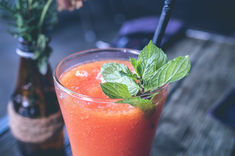 green, bottle, freshness, leaves, leaf, mint leaf - culinary, colors, cocktail, glass, icee, refreshment, orange, fruit, no people, herb, beverage, drink