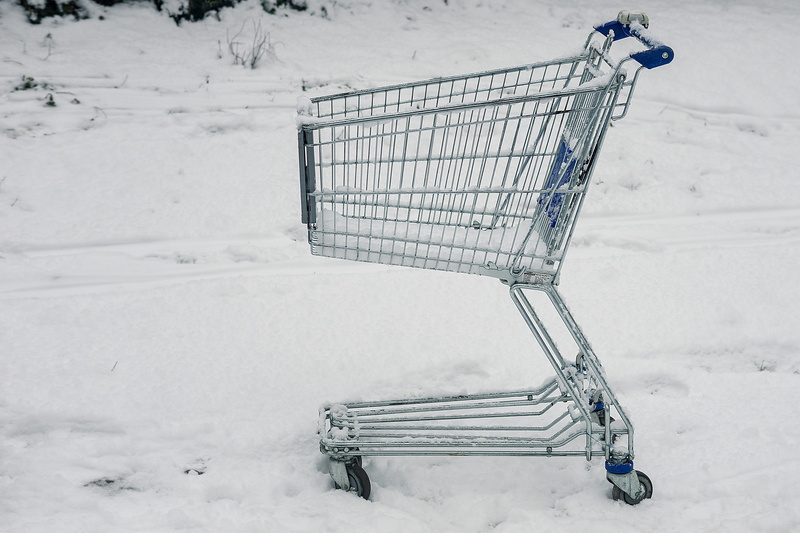stainless steel, empty, land, snow, cart, winter, 5K, shopping cart, snow-white, weather, landscape, icee, frozen, cold temperature, environment, cold