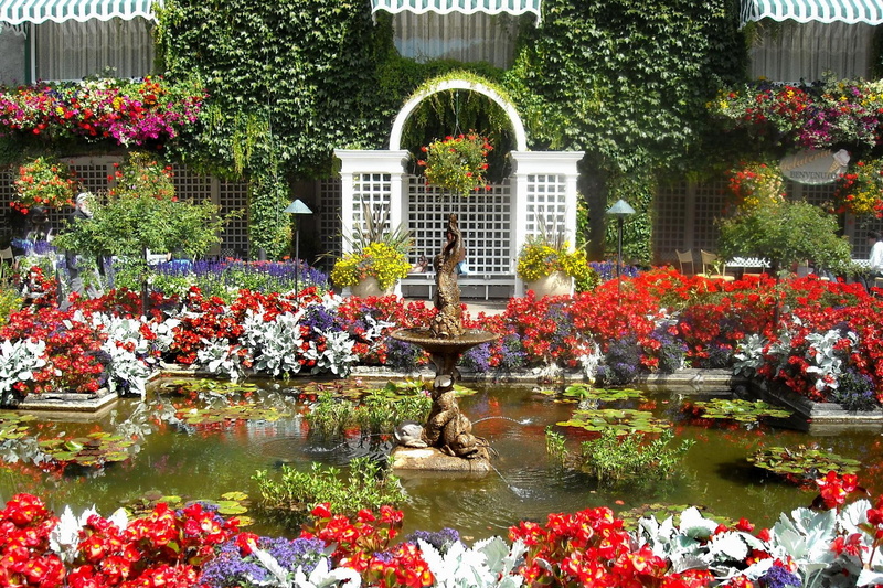 grass, park, garden, pond, trees, flowers, 1080P, blooms, nature and landscapes, nature, butchart, beautiful