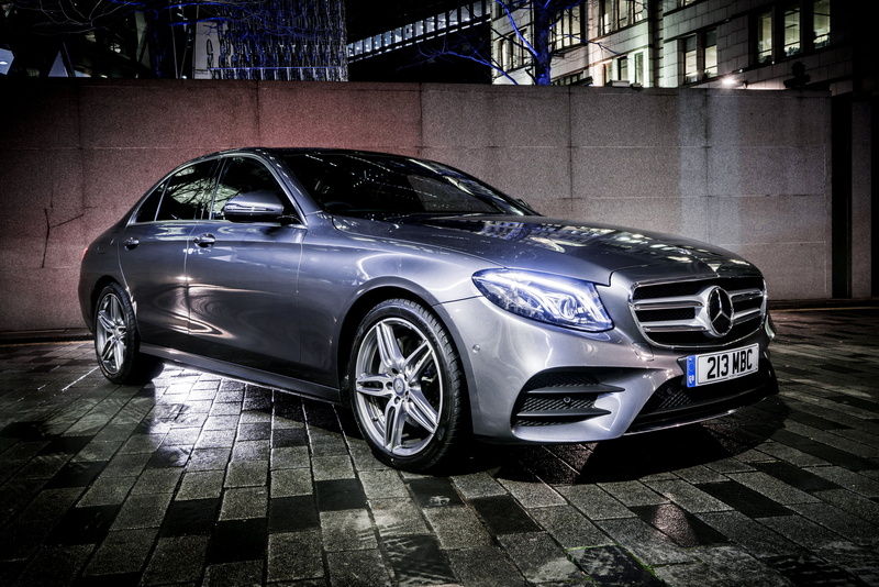 silver colored, land vehicle, Mercedes-Benz, built structure, transportation, sports car, car, E-Class, night, 4K, mode of transportation, no people, W213