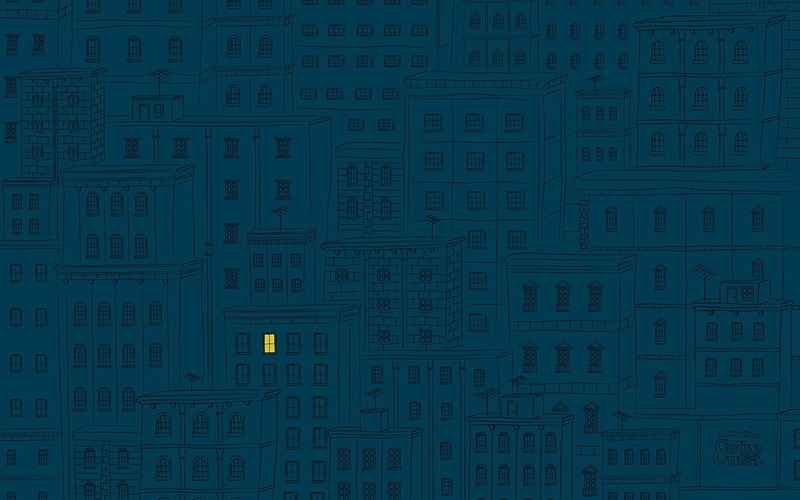 yellow, square, antenna, lights, minimalism, blue, blue background, 1080P, window, drawing, simple background, geometry, building, digital art, alone