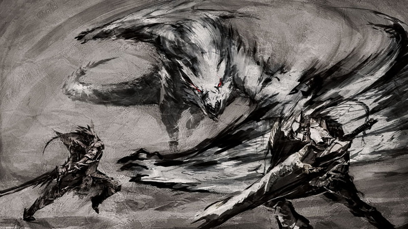 1080P, abstract, Monster Hunter, sketch, gray, Video Game