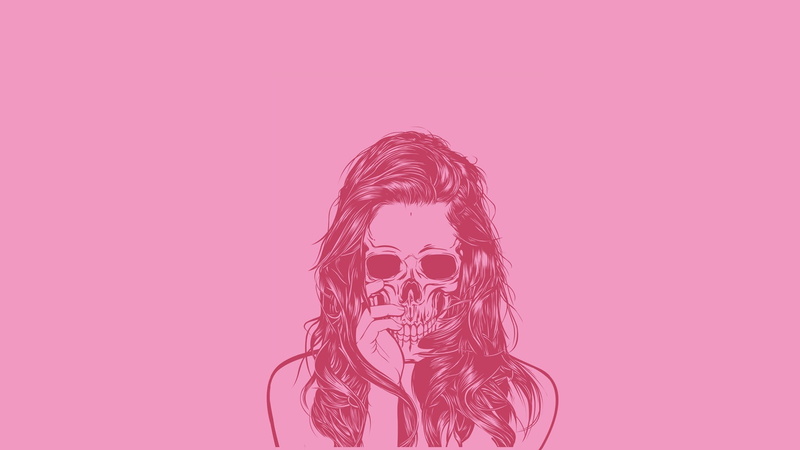 colored background, studio shot, one person, young adult, portrait, indoors, long hair, copy space, pink background, digital composite, mystery, adult