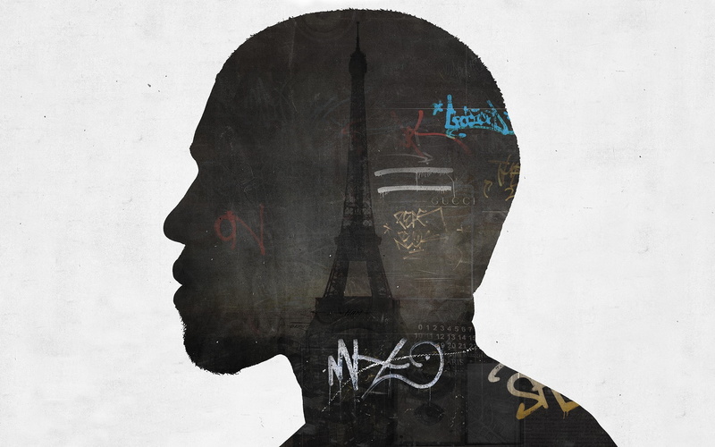 profile, silhouette, face, Eiffel Tower, graffiti, artwork, Kanye West, 2K, Alex Cherry