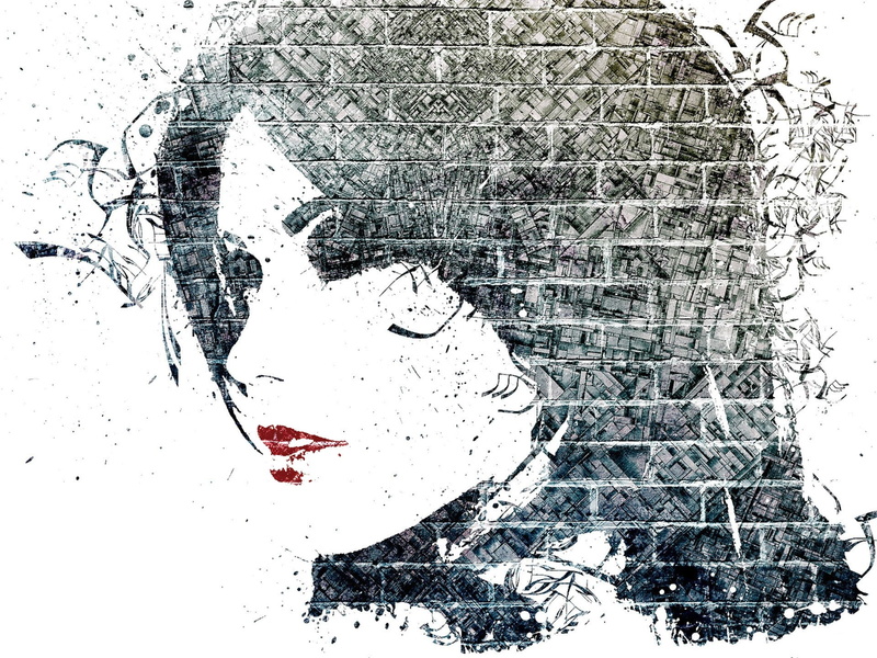 abstract, face, 1080P, wall, artwork, women, red lipstick, Alex Cherry