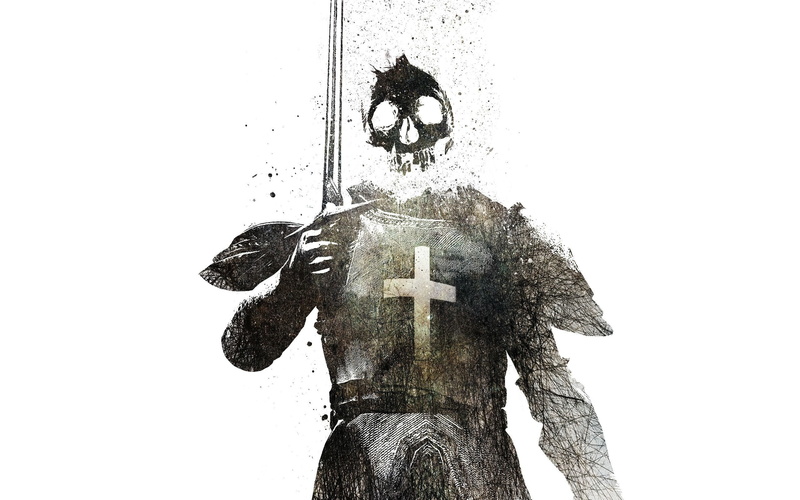 white background, skull, Alex Cherry, fantasy art, 2K, knight, artwork, death