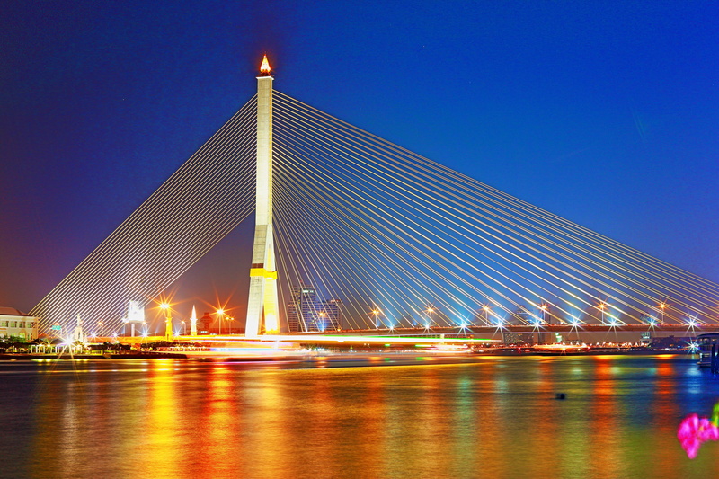 building, bangkok, travel, connection, built structure, night, no people, rama viii bridge, cityscape, skyscraper, brooklyn, landmark, landscape, thai