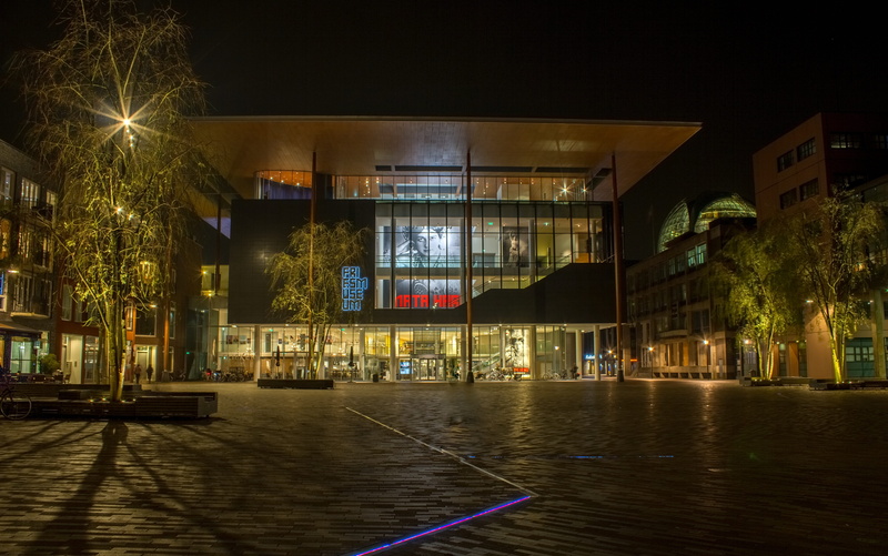 city, leeuwarden, museum, lit, no people, light, horizontal, building exterior, built structure, night, 5K, road, architecture, transportation, night-time photography