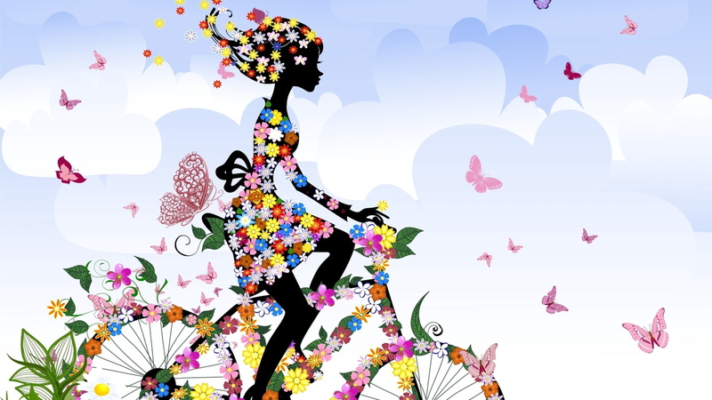 bike, cute, vector, sunlight, digital composite, flying, branch, nature, leaf, day, leisure activity, sky, lifestyles, greeting, party - Social Event, flowering plant