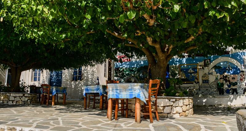 building exterior, built structure, paros, day, greece, 5K, trees, chair, empty, restaurant, architecture, building, sunlight, absence, cafe, terrace