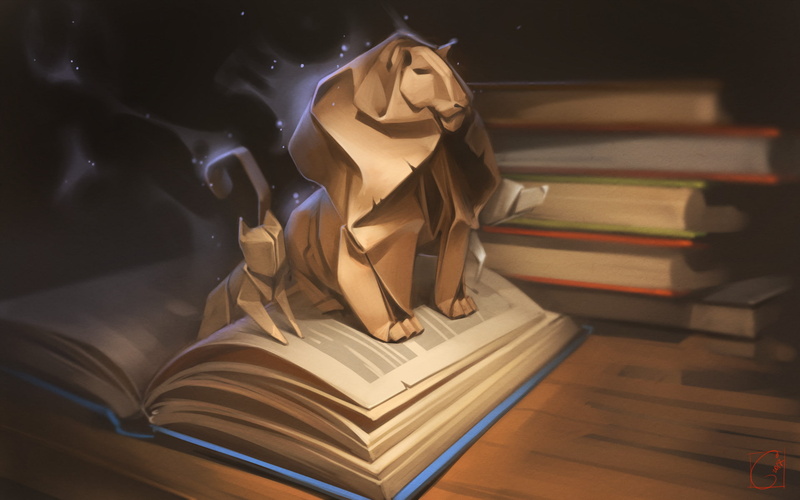 Alexandra GaudiBuendia Khitrova, lion, origami, 1080P, cat, books, drawing