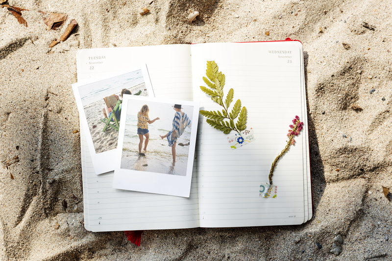 high angle view, people, photographs, wood - material, sand, creativity, book, sketch, note pad, arts, female, recreation, sunlight, publication, friends
