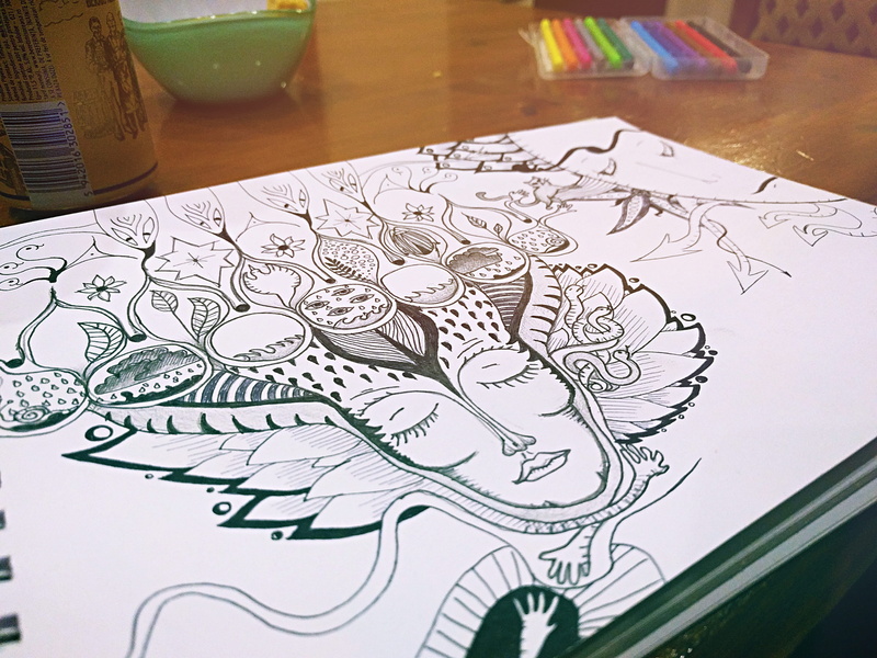 notebook, art and craft, white color, sketchbook, drawing - activity, high angle view, doodle, pattern, graphic, illustration, composition, chalk out, art