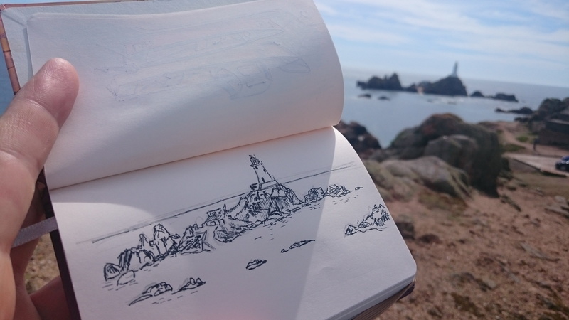 sketch, jersey, craft, close-up, activity, lighthouse la corbière, holding, art and craft, architecture, human body part, drawing - art product, people