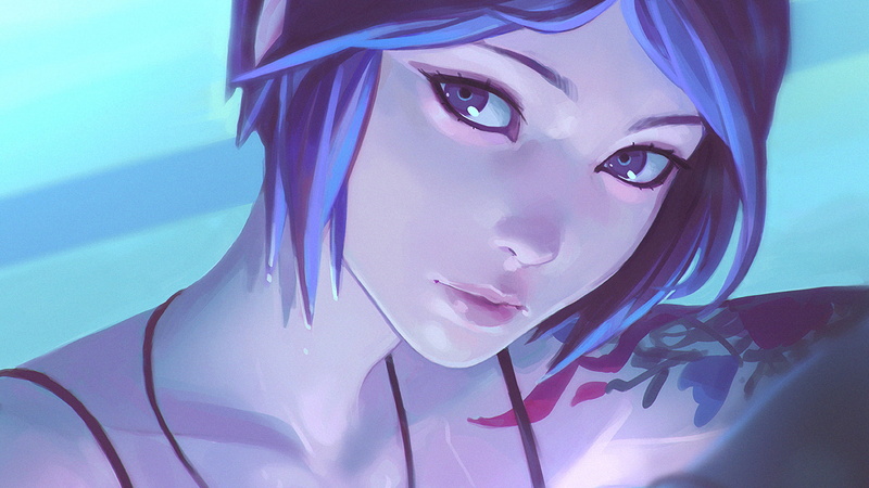 tattoo, 1080P, Life Is Strange, Fan Art, Ilya Kuvshinov, Chloe Price, Blue Hair
