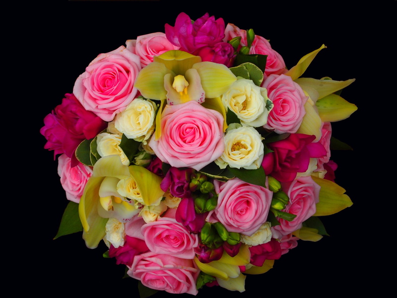Beautiful, 2K, Roses, bouqet, yellow, Flowers, A, Bouquet, pink