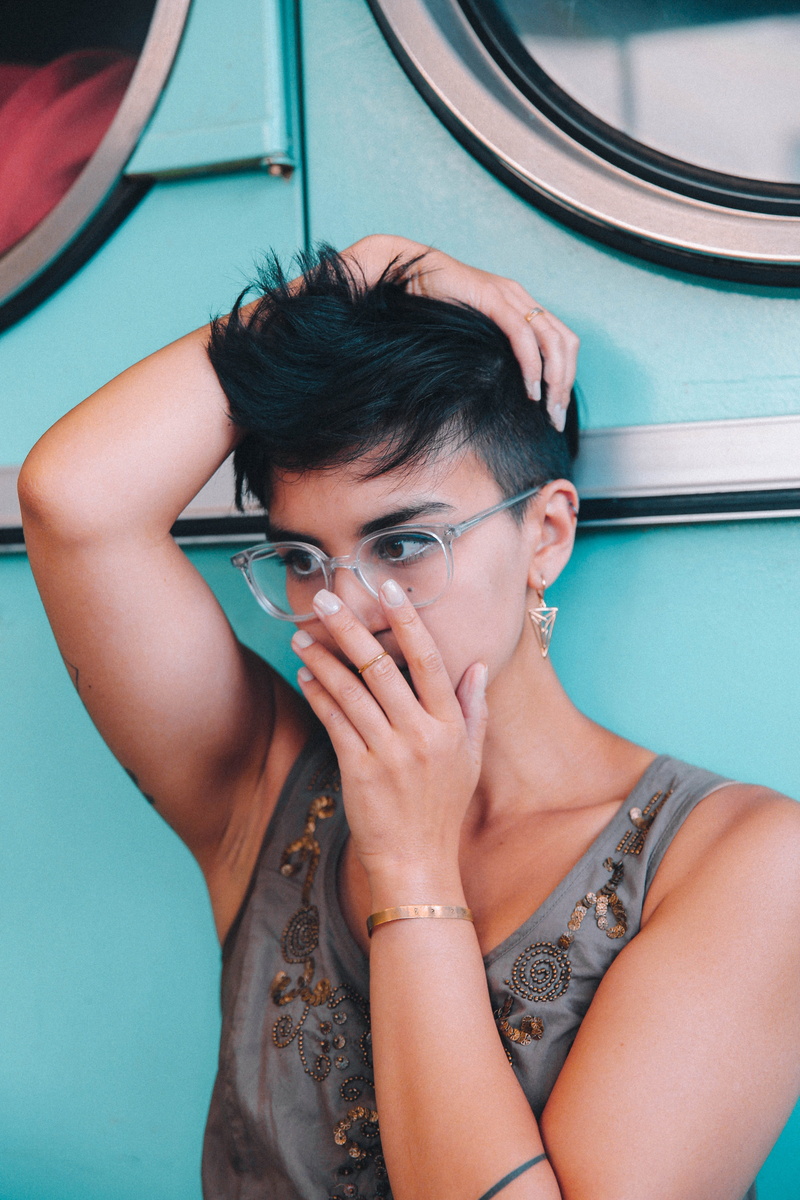 woman, portrait, young women, holding, art, female, design, hands covering mouth, hand, waist up, friend, eyeglasses, arm, 5K, gray, create, obscured face