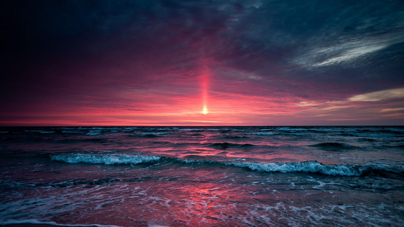 1080P, nature, scenics - nature, evening, seascape, outdoors, gray, dramatic sky, beach, waves, idyllic, space, horizon, astronomy, aquatic sport, power in nature
