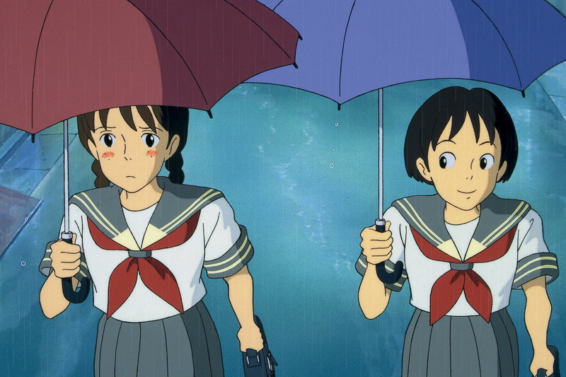 clothing, girl, umbrella, whisper, representation, shizuku tsukishima, protection, blue, front view, shizuku, human representation, fun, whisper of the heart