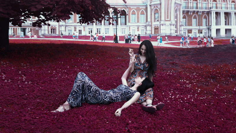 floral, moscow, building exterior, art, adults only, woman, russia, day, lifestyles, hairstyle, sleeping, facial expressions, teenager, s, brown, grass