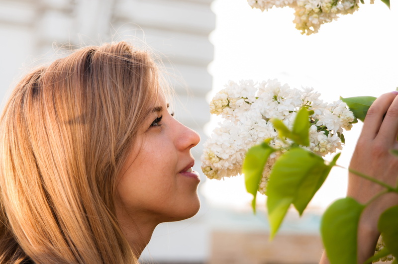 profile view, woman, smelling, flowers, one person, leisure activity, adult, cosmetics, color, model, 4K, headshot, flower, lips, beauty in nature, girls