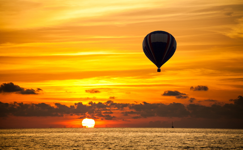 cloud - sky, Sunset, Aerial, orange color, hot, Balloon, sun, hot air balloon, dom, Journey, Travel, Orange, transportation, sea, Discovery, places, excursion