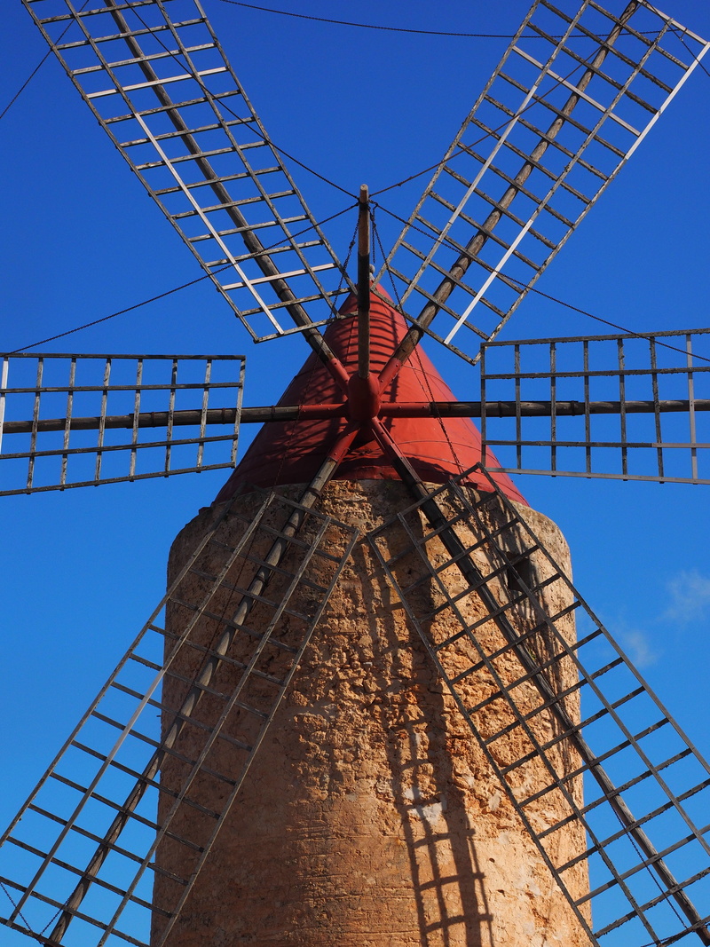 building exterior, flour mill, algaida, windmill, technical building, blue, no people, outdoors, architecture, mill technique, wind power, worth a visit
