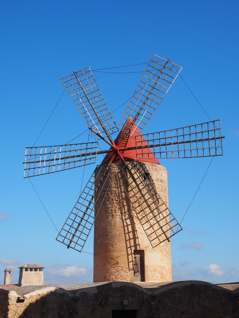 tower windmill, no people, building, flour mill, environment, places of interest, renewable energy, westfälische mühlenstraße, clear sky, rotate, balearic islands