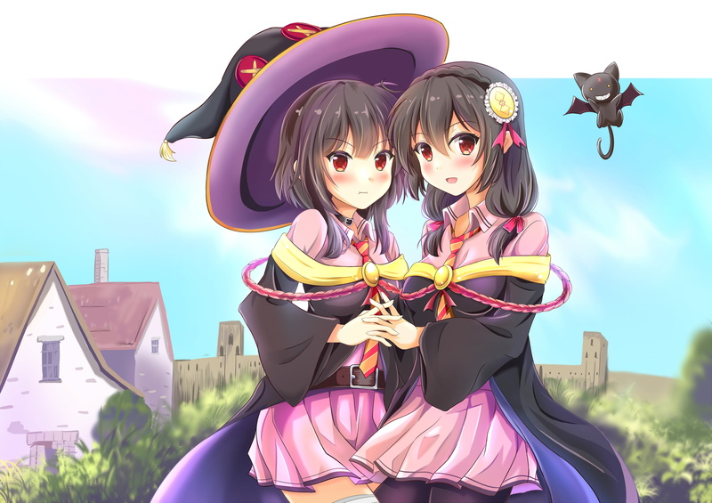 people, day, sunlight, portrait, outdoors, lifestyles, human representation, anime girls, girls, anime, standing, costume, front view, witch, females, focus on foreground