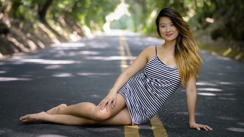 lifestyles, hair, looking at camera, women outdoors, adult, long hair, striped, casual clothing, teenager, young women, dress, legs, women, one person